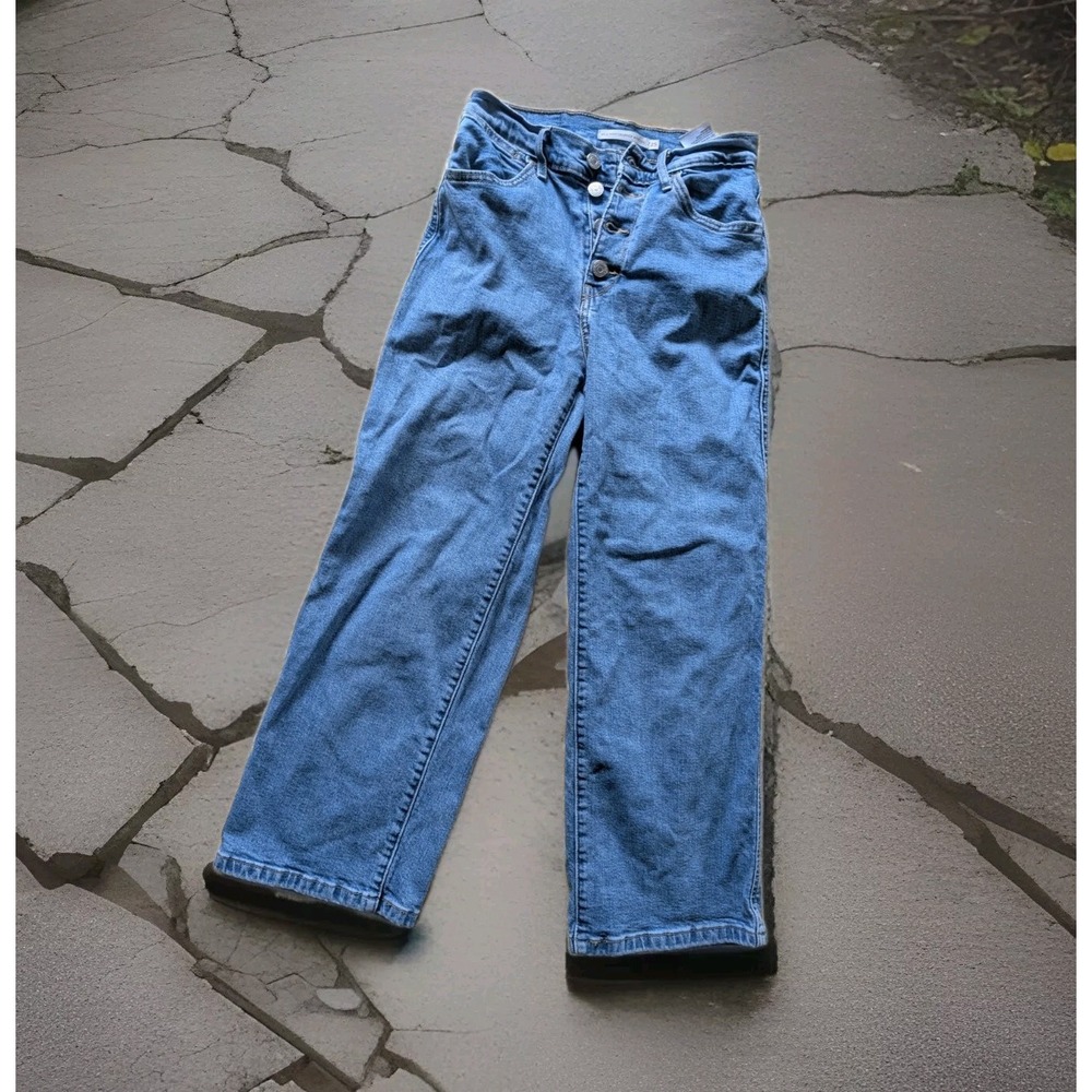 Levi's Mile High Wide Leg Cropped Jeans Button Fly Medium Wash Size 25